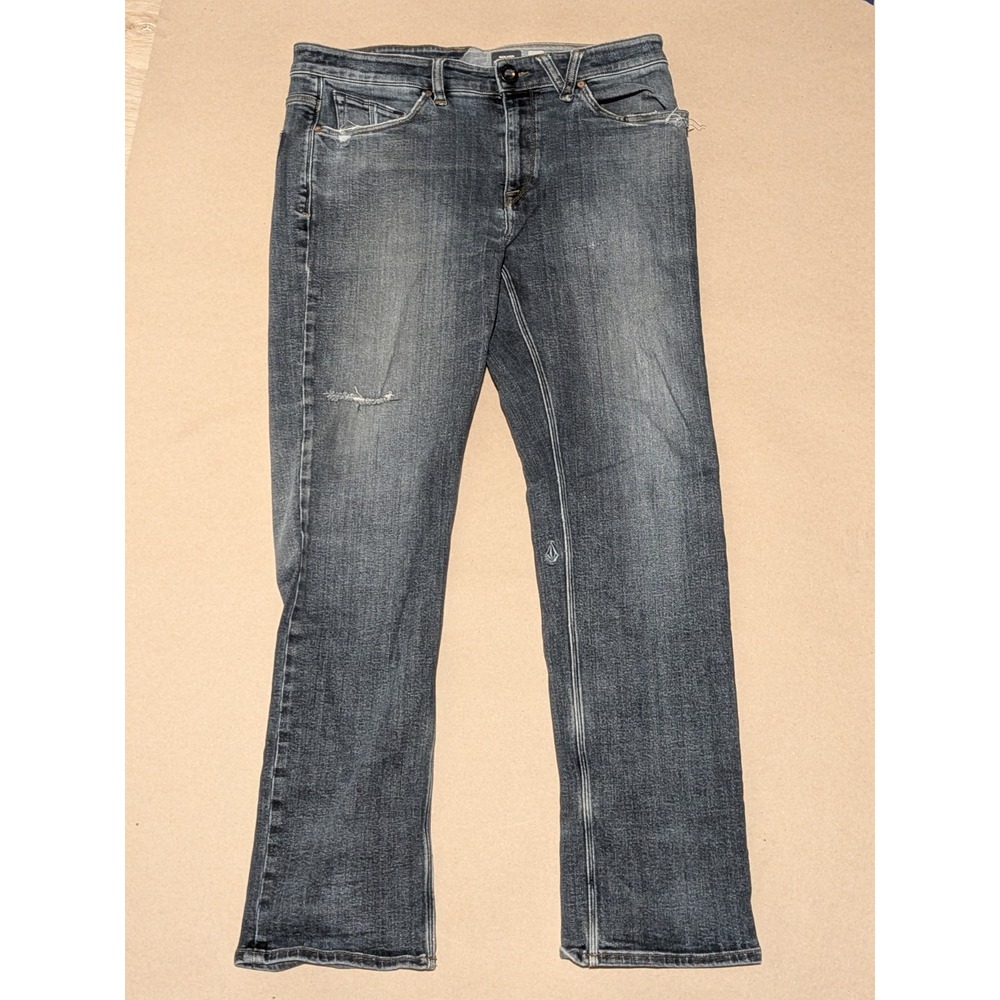 Volcom Men's Modern Straight Blue Denim Jeans Mid Rise Medium Wash 5-Pocket